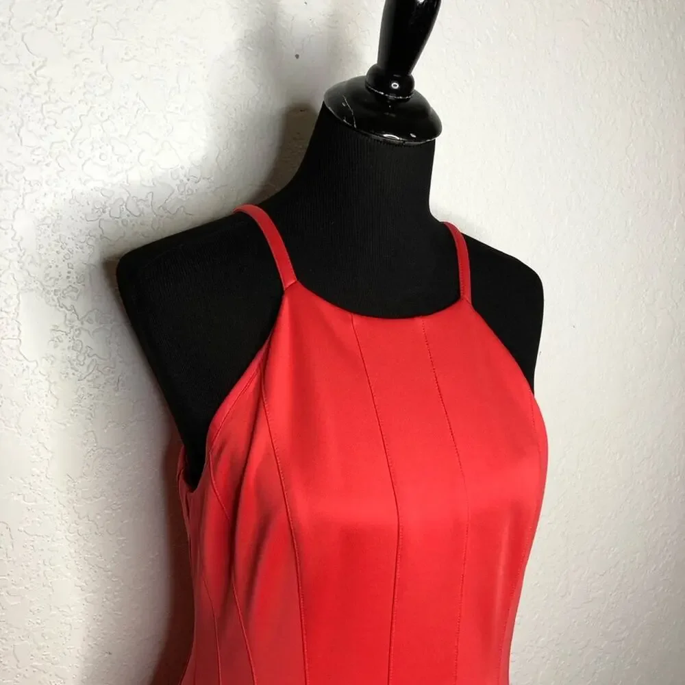Calvin Klein coral orange pleated sleeveless fit & flare dress size 10